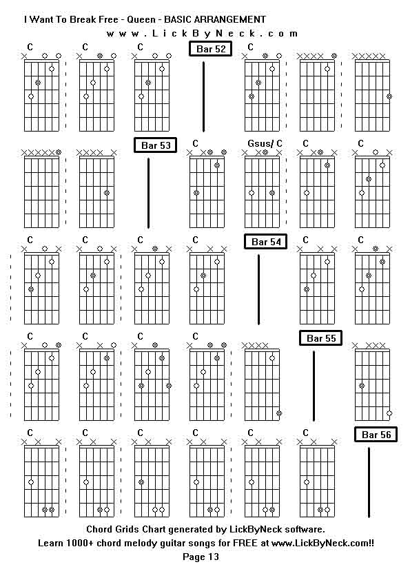 Chord Grids Chart of chord melody fingerstyle guitar song-I Want To Break Free - Queen - BASIC ARRANGEMENT,generated by LickByNeck software.